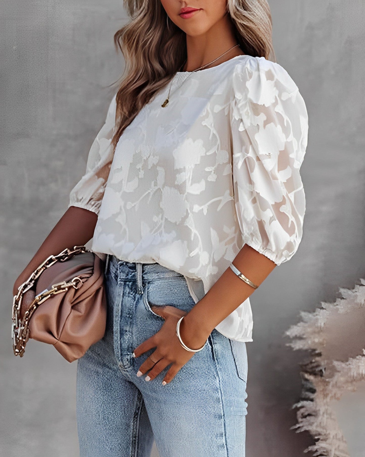 Chiffon Blouse Women – Elegant Puff Sleeve Top for Casual Festive Wear