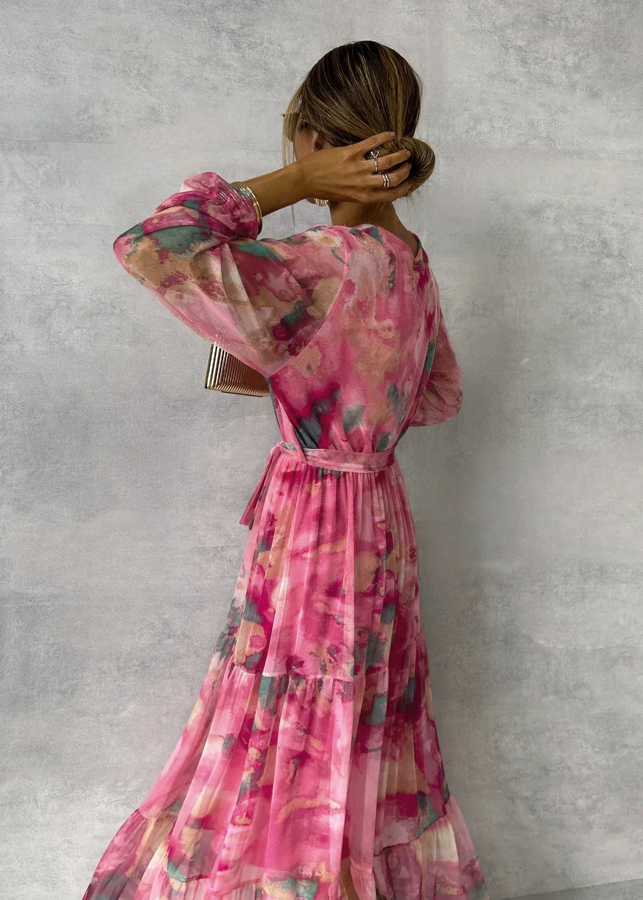 Maxi Dress Women – Floral Wrap Dress with Long Sleeves Elegant Style