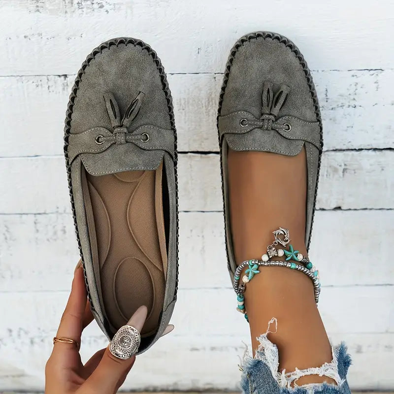 Suede Loafers for Women – Classic Tassel Detail Elegant Footwear