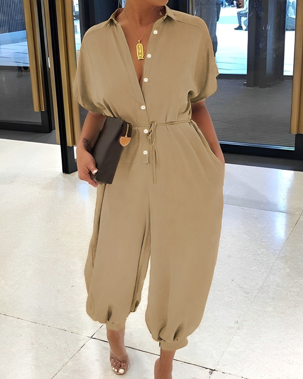 Elegant Ladies' Jumpsuit – Trendy Knot Waist Belt for Party Wear