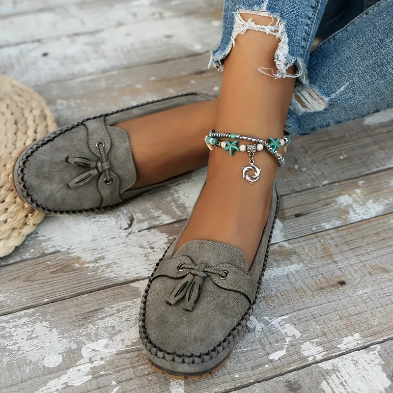 Suede Loafers for Women – Classic Tassel Detail Elegant Footwear