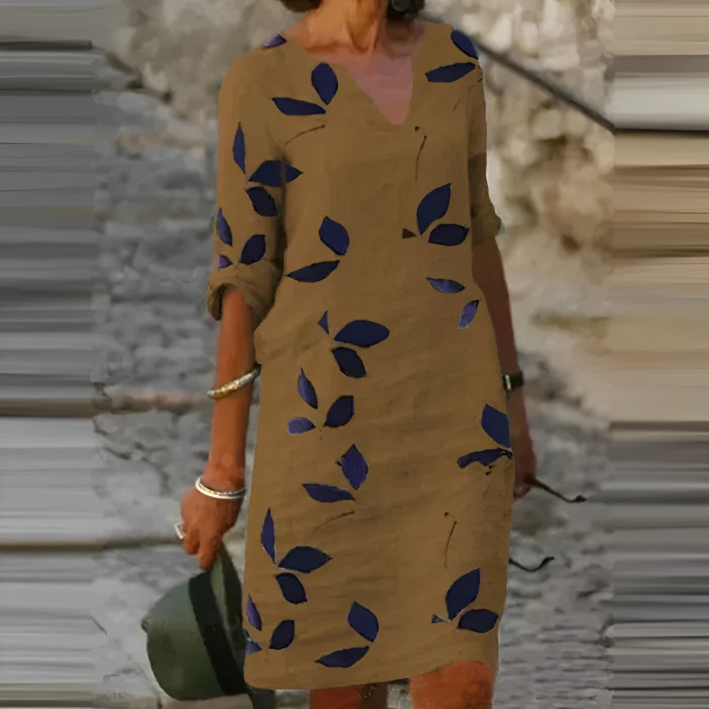 Summer Dress Women – Leaf Print Elegant Cut for Casual or Beach
