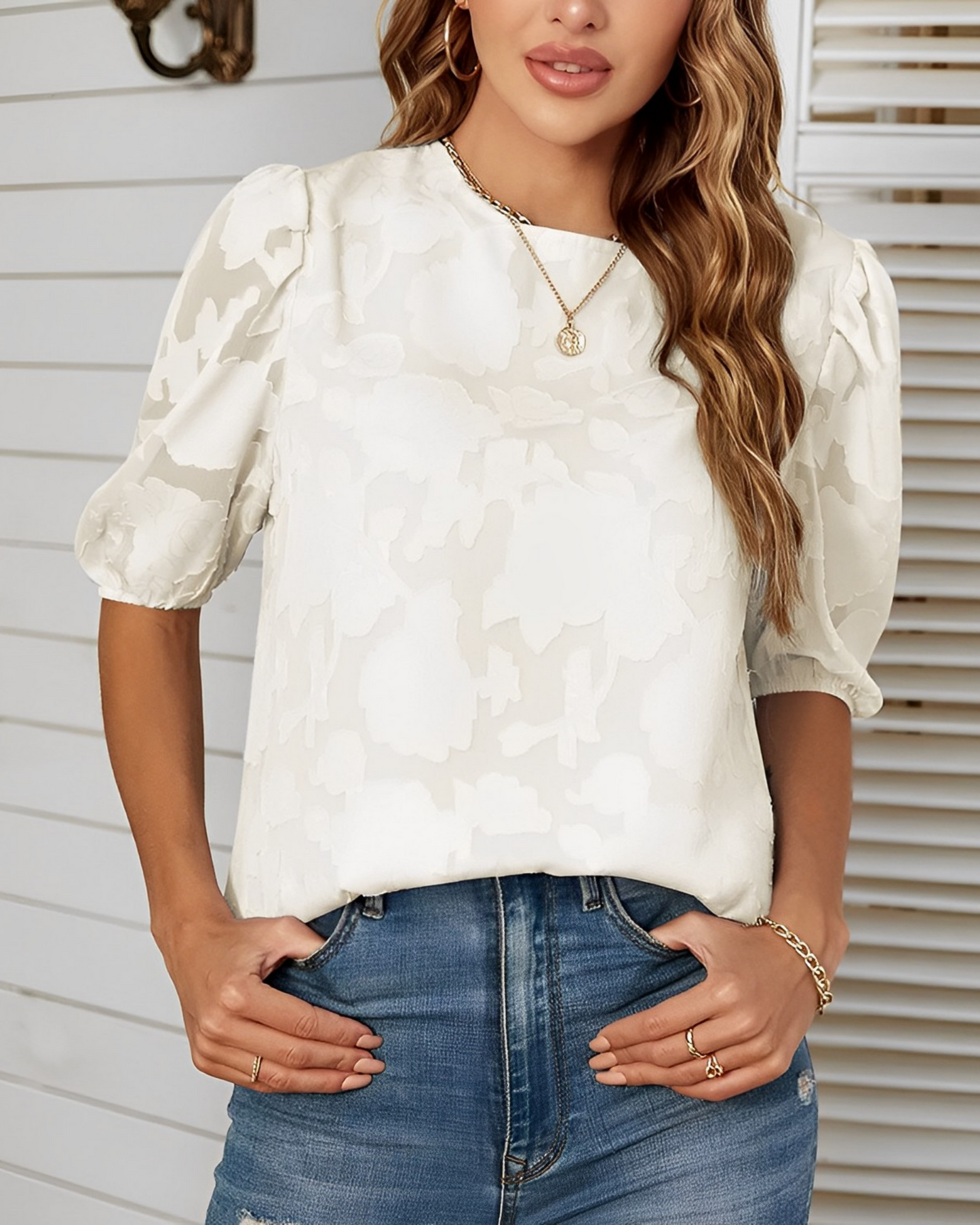 Chiffon Blouse Women – Elegant Puff Sleeve Top for Casual Festive Wear