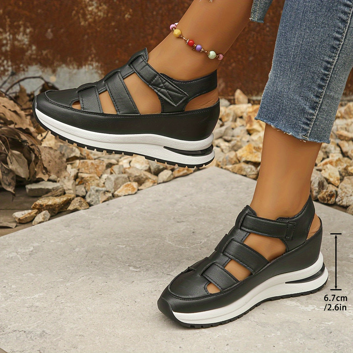 Platform Sandals Women – Stylish Velcro Straps and Padded Sole for Comfort