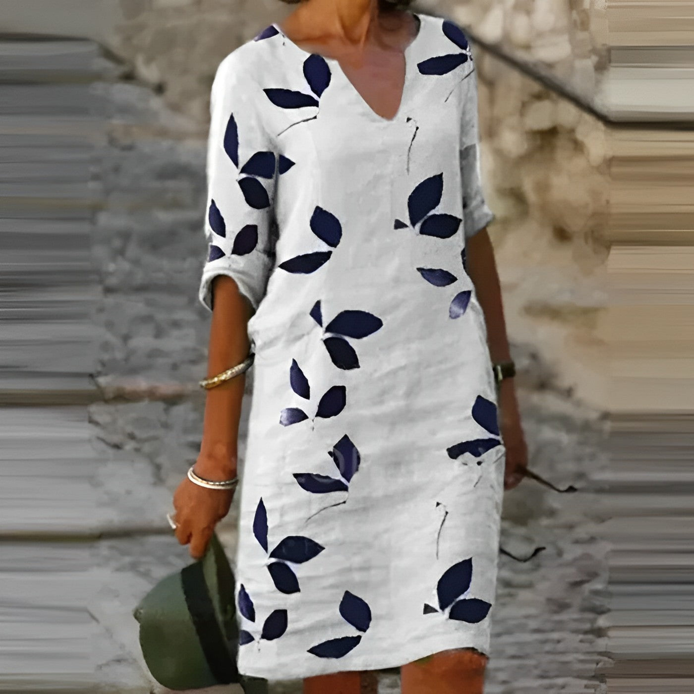 Summer Dress Women – Leaf Print Elegant Cut for Casual or Beach
