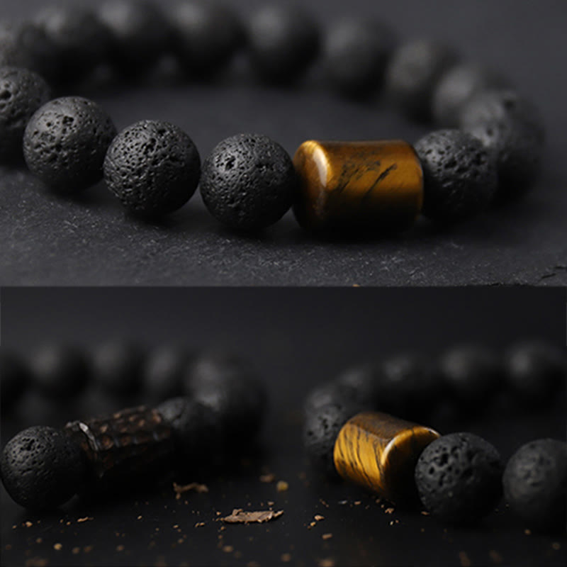 Healing Bracelet Lava Stone – Tiger's Eye and Ebony for Stress Relief
