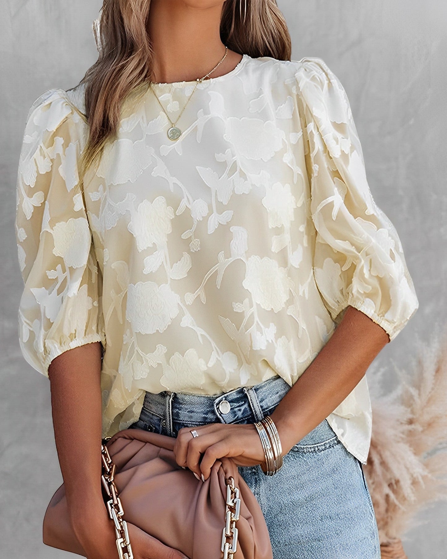 Chiffon Blouse Women – Elegant Puff Sleeve Top for Casual Festive Wear