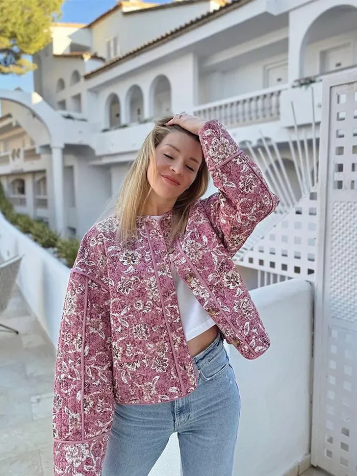Floral Print Jacket Women – Quilted Floral Jacket with Soft Lining and Trendy Design