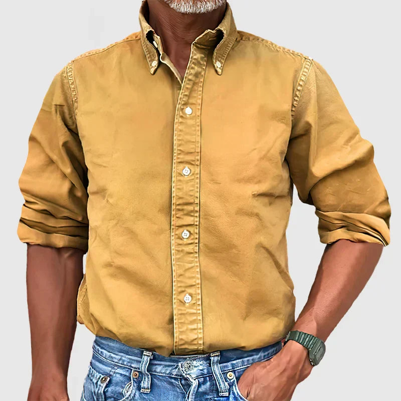 Men's Casual Long Sleeve Shirt – Vintage Wash Lightweight Button-Up