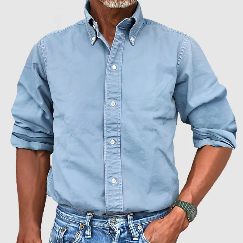 Men's Casual Long Sleeve Shirt – Vintage Wash Lightweight Button-Up
