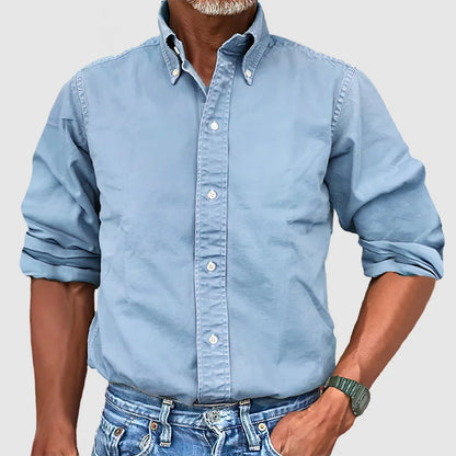 Men's Casual Long Sleeve Shirt – Vintage Wash Lightweight Button-Up