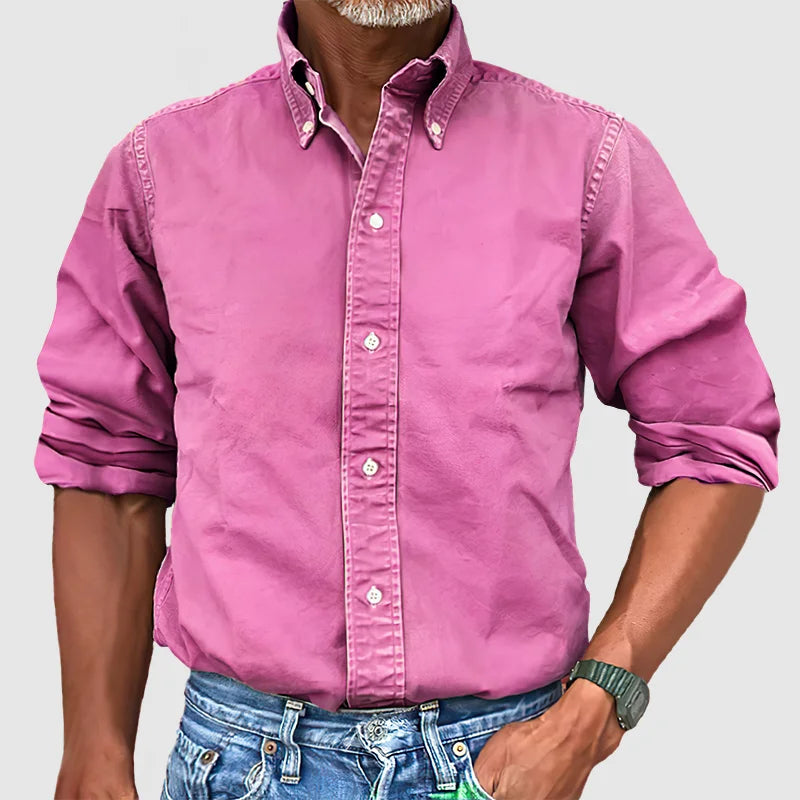 Men's Casual Long Sleeve Shirt – Vintage Wash Lightweight Button-Up