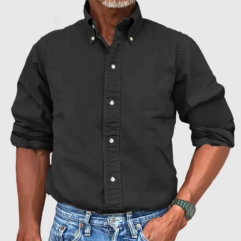 Men's Casual Long Sleeve Shirt – Vintage Wash Lightweight Button-Up