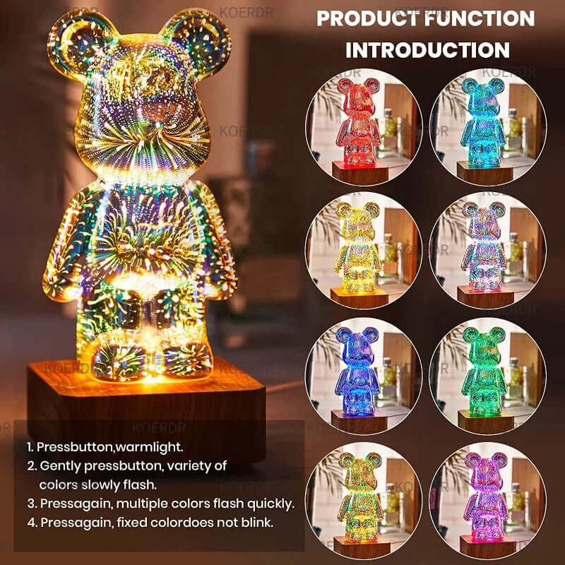 3D Projection Lamp Colorful Bear Night Light