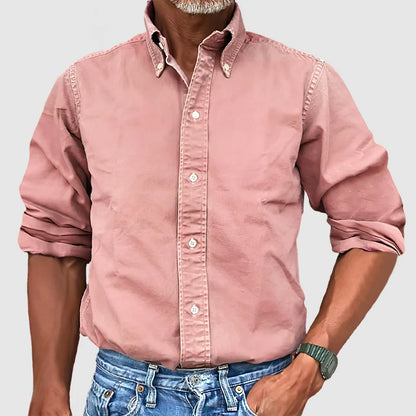 Men's Casual Long Sleeve Shirt – Vintage Wash Lightweight Button-Up