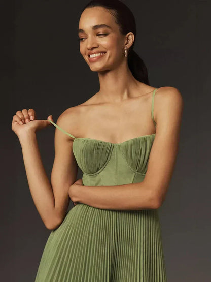 Elegant Midi Dress Women – Pleated Corset Design for Parties