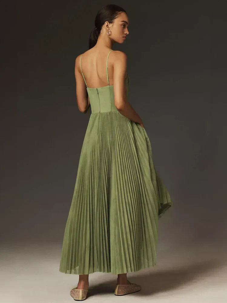 Elegant Midi Dress Women – Pleated Corset Design for Parties