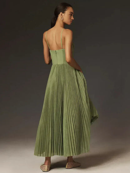Elegant Midi Dress Women – Pleated Corset Design for Parties