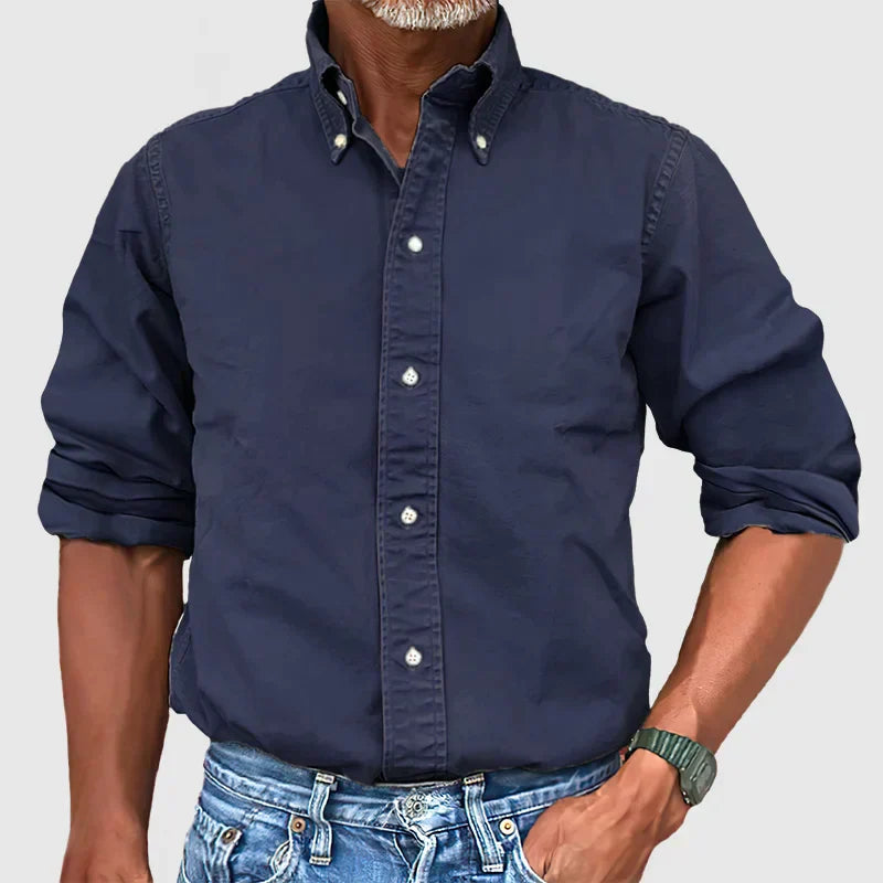 Men's Casual Long Sleeve Shirt – Vintage Wash Lightweight Button-Up
