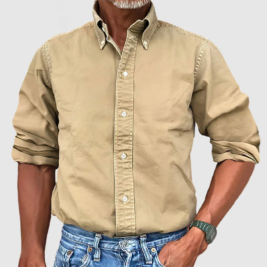 Men's Casual Long Sleeve Shirt – Vintage Wash Lightweight Button-Up