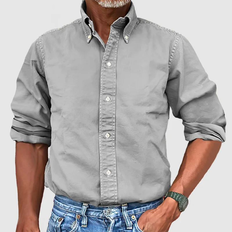 Men's Casual Long Sleeve Shirt – Vintage Wash Lightweight Button-Up