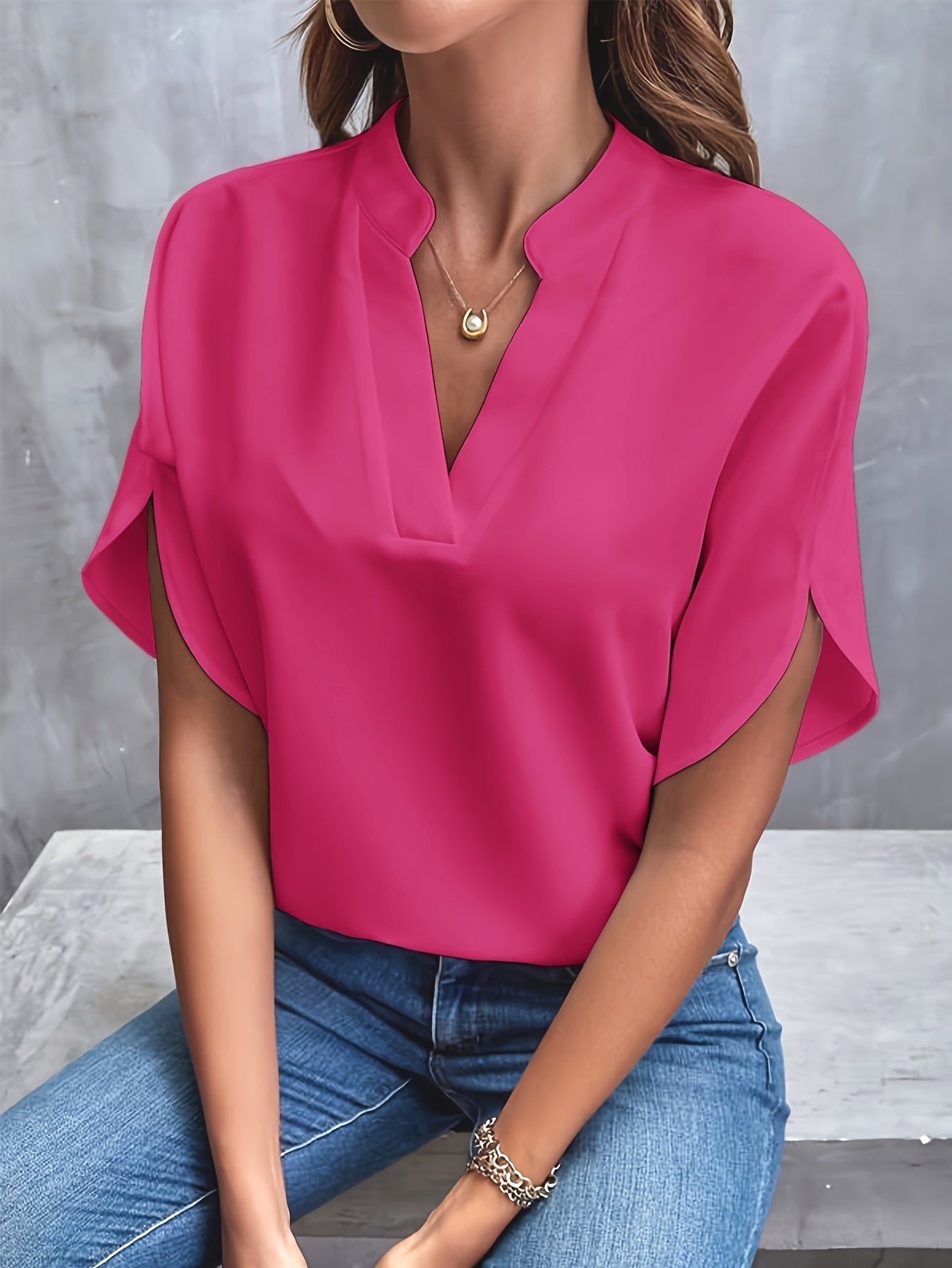 Blusa donna scollo a V – Top elegante con spacco per occasioni