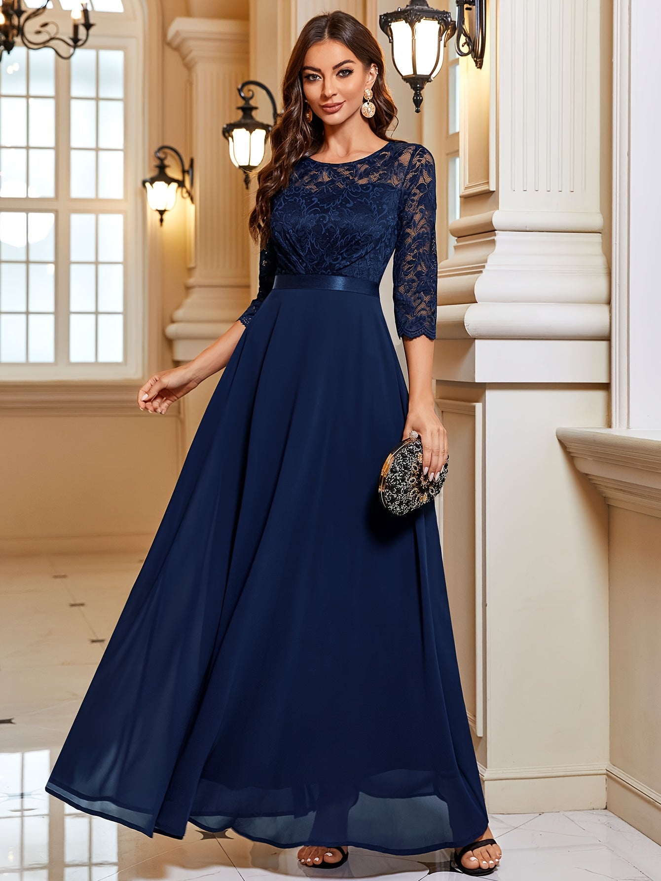 Maxi Dress Women – Elegant Long Lace Chiffon Gown for Events