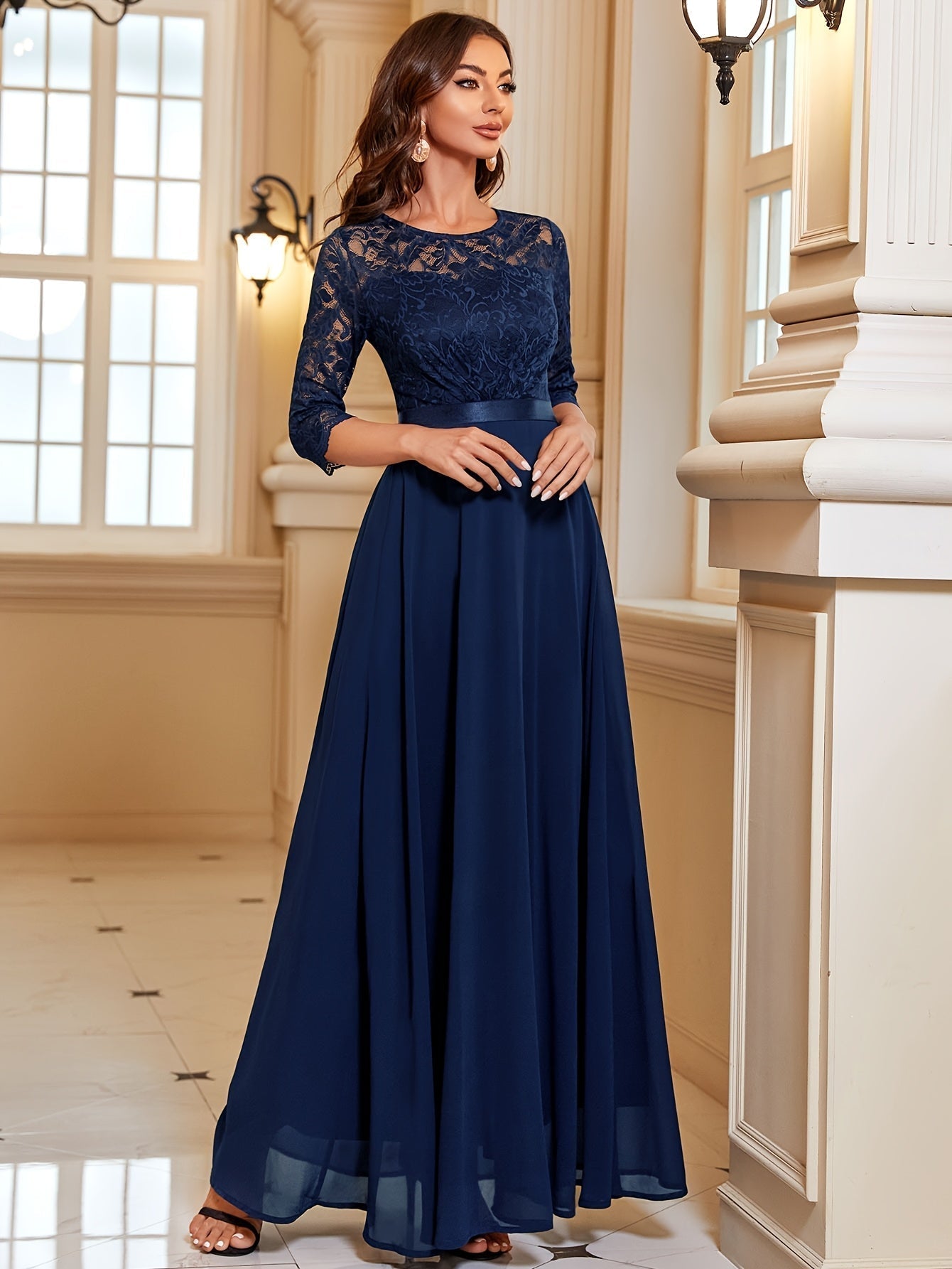 Maxi Dress Women – Elegant Long Lace Chiffon Gown for Events