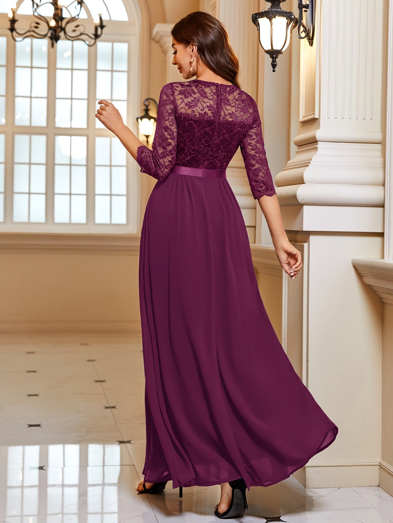 Maxi Dress Women – Elegant Long Lace Chiffon Gown for Events