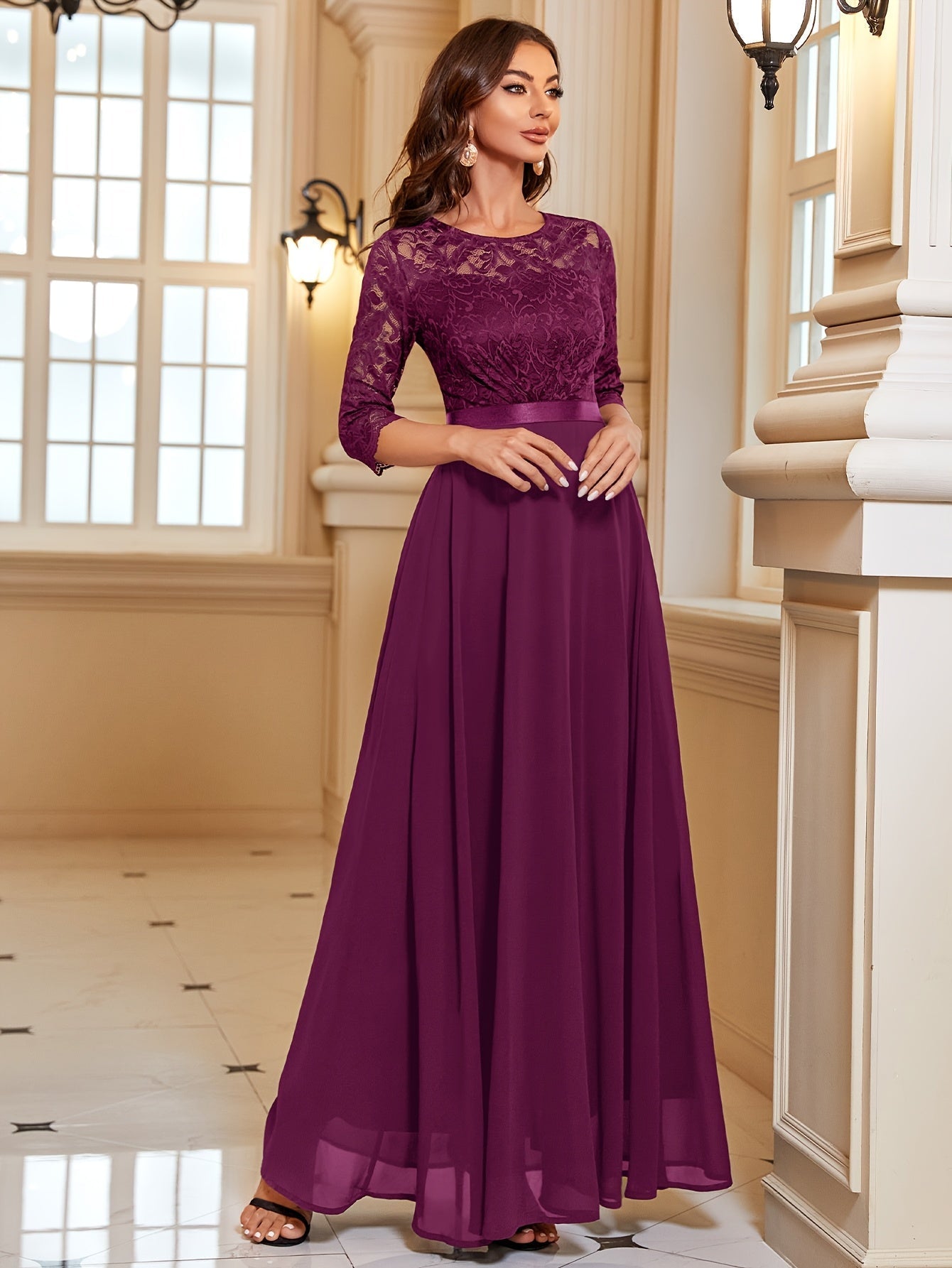 Maxi Dress Women – Elegant Long Lace Chiffon Gown for Events