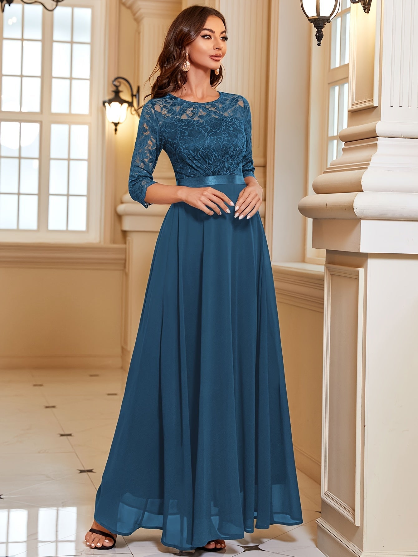 Maxi Dress Women – Elegant Long Lace Chiffon Gown for Events