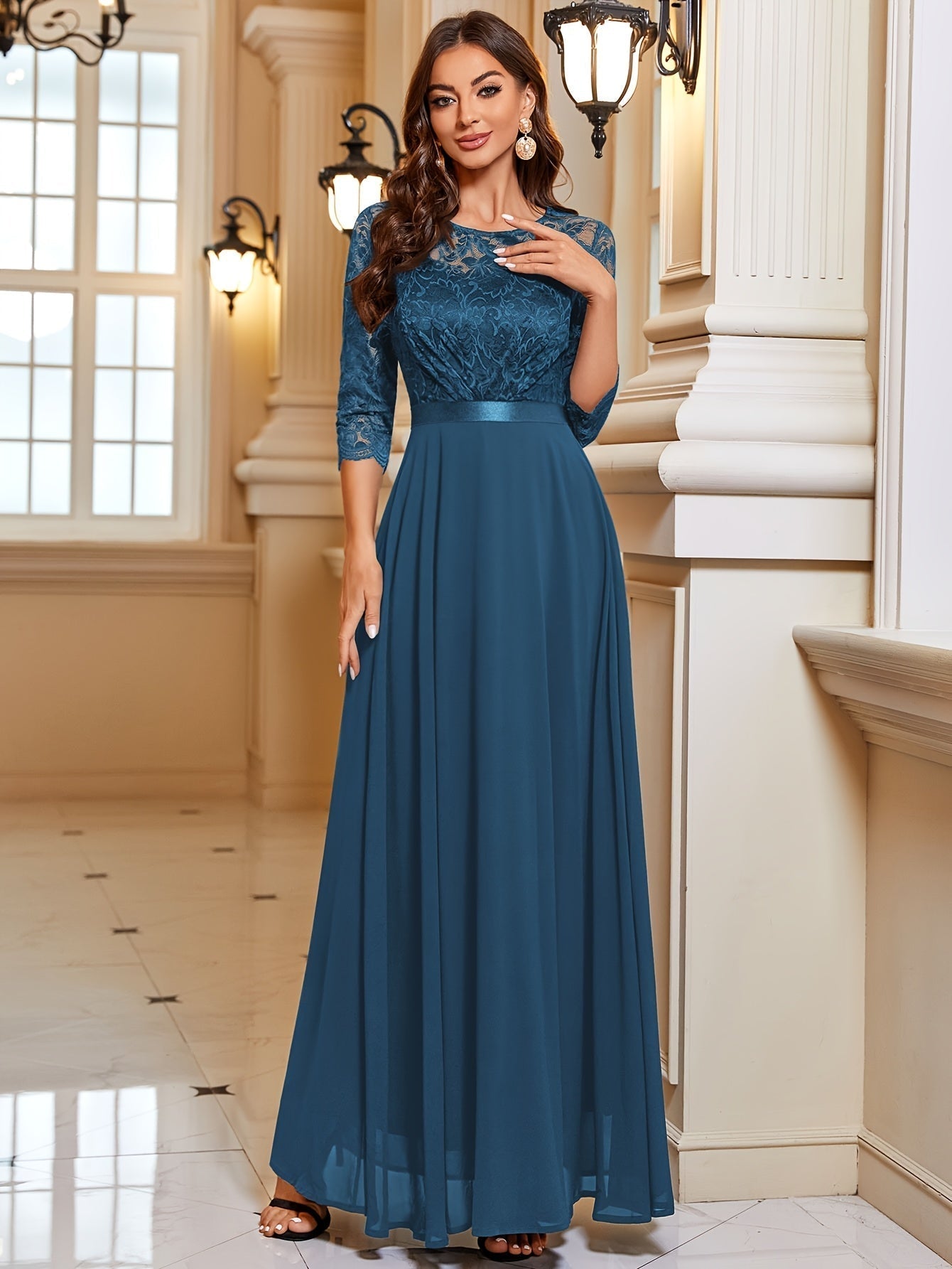 Maxi Dress Women – Elegant Long Lace Chiffon Gown for Events