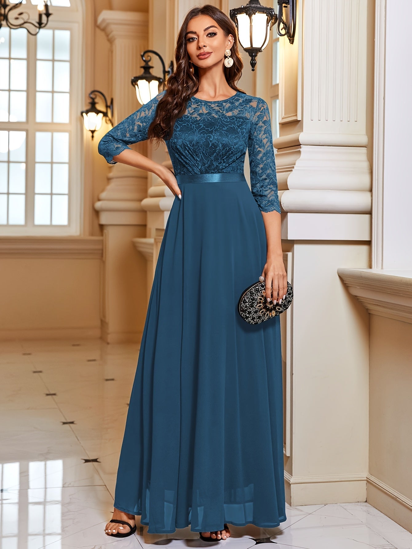 Maxi Dress Women – Elegant Long Lace Chiffon Gown for Events