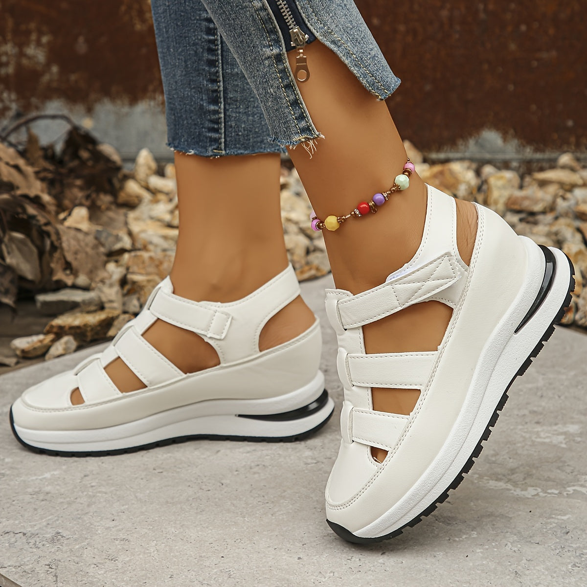 Platform Sandals Women – Stylish Velcro Straps and Padded Sole for Comfort