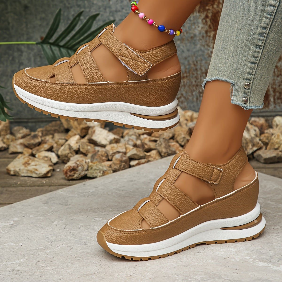 Platform Sandals Women – Stylish Velcro Straps and Padded Sole for Comfort