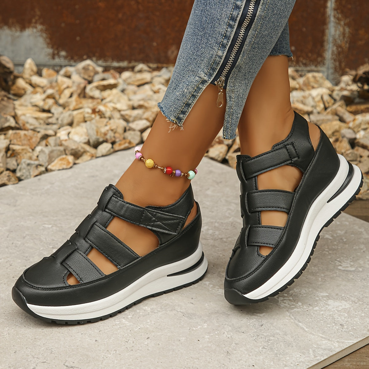 Platform Sandals Women – Stylish Velcro Straps and Padded Sole for Comfort