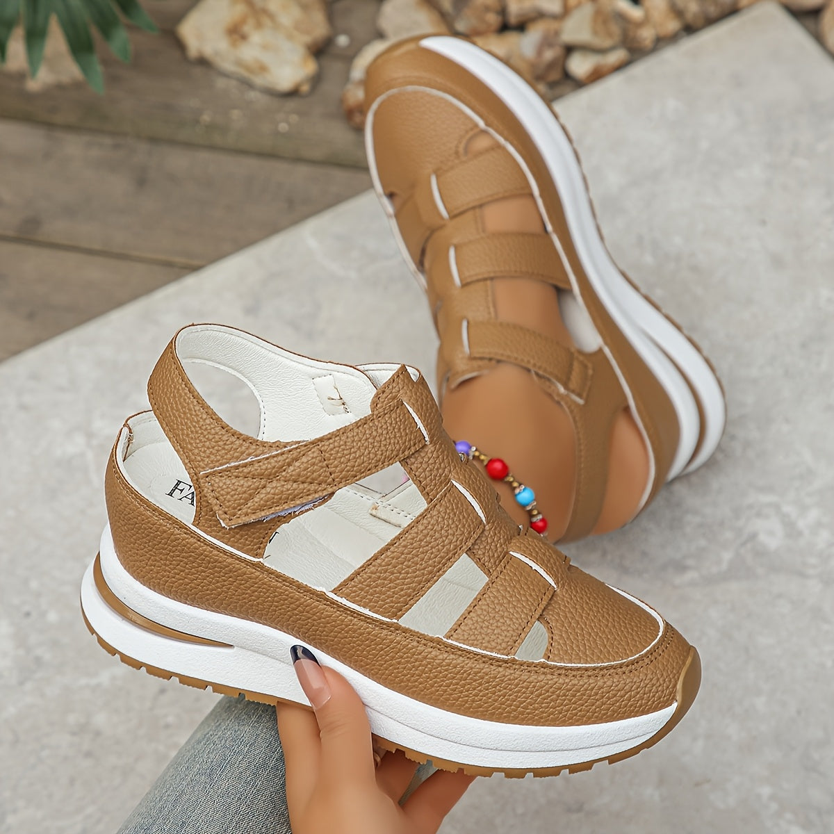Platform Sandals Women – Stylish Velcro Straps and Padded Sole for Comfort