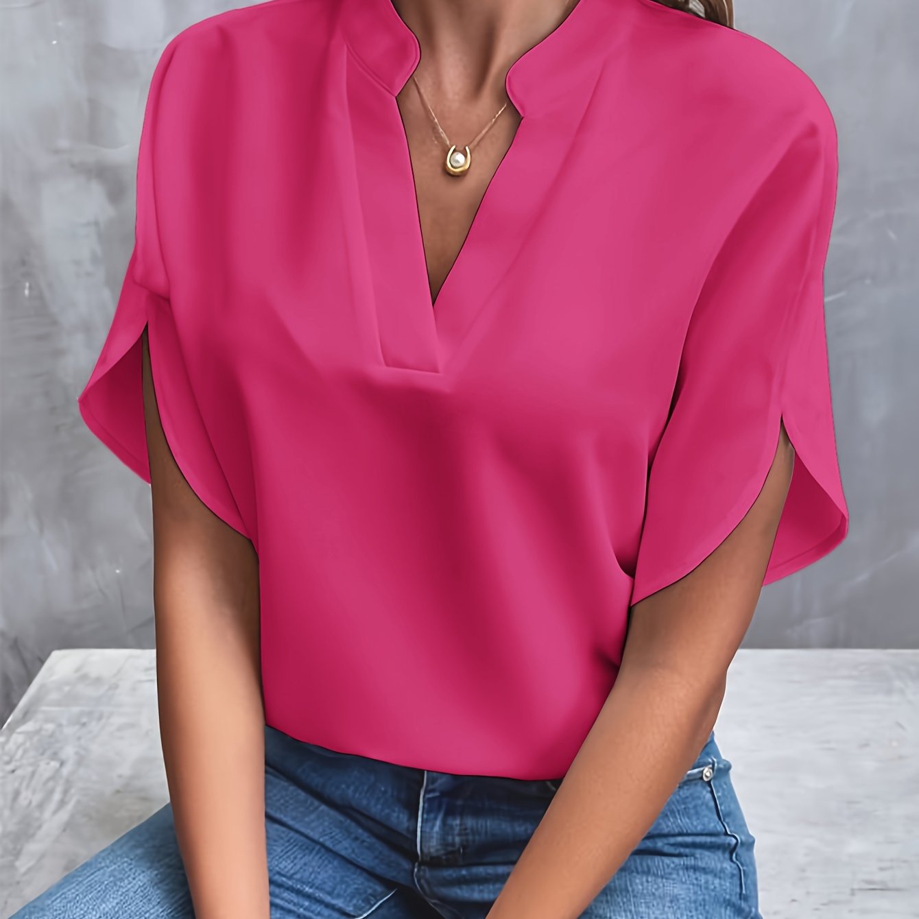 Blusa donna scollo a V – Top elegante con spacco per occasioni