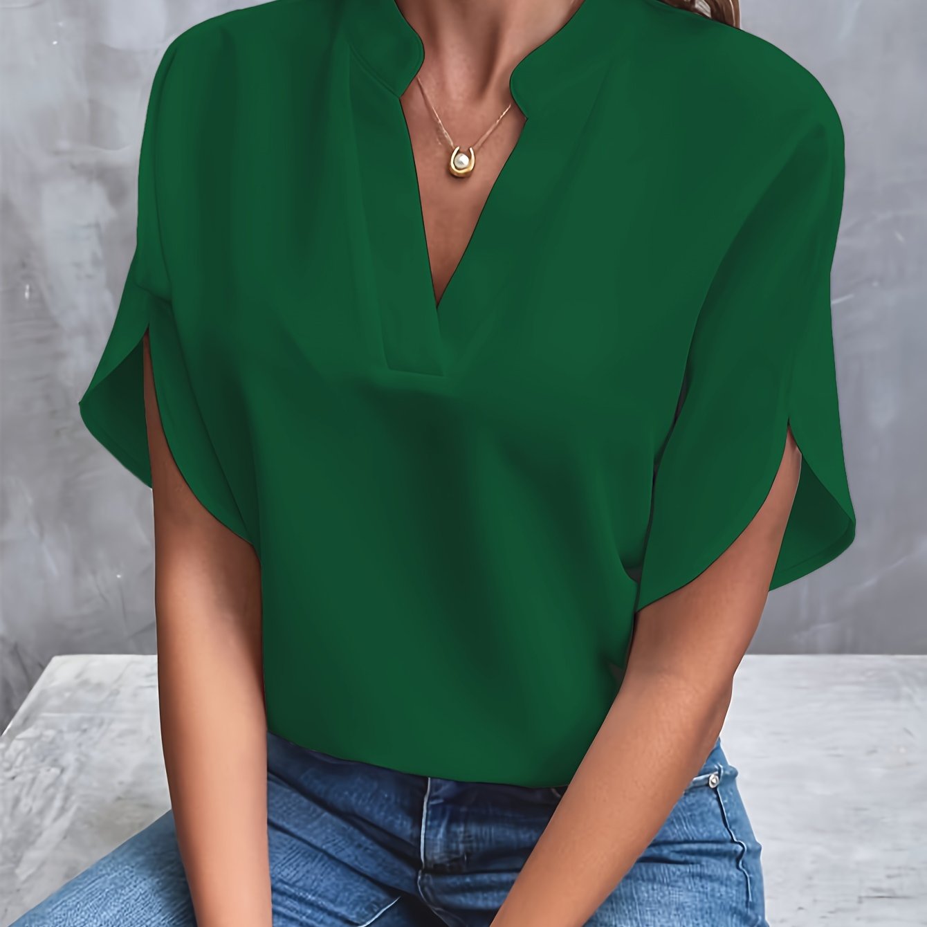 Blusa donna scollo a V – Top elegante con spacco per occasioni