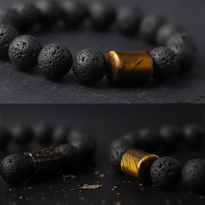Healing Bracelet Lava Stone – Tiger's Eye and Ebony for Stress Relief