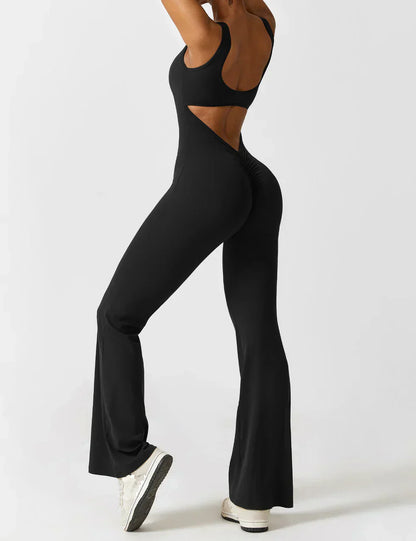 Women's Jumpsuit – Elegant Flared V-back Party Outfit