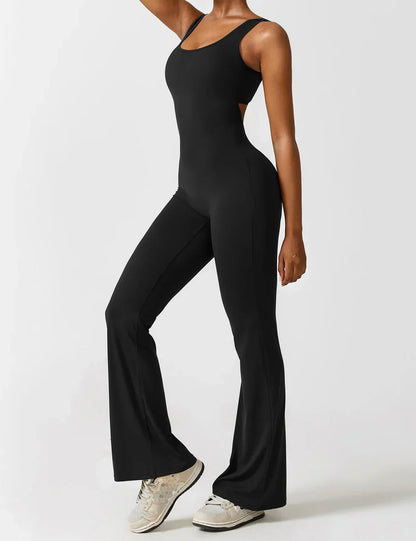 Women's Jumpsuit – Elegant Flared V-back Party Outfit