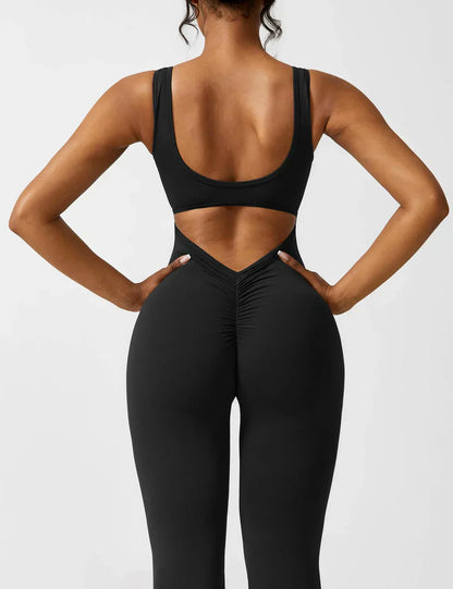 Women's Jumpsuit – Elegant Flared V-back Party Outfit