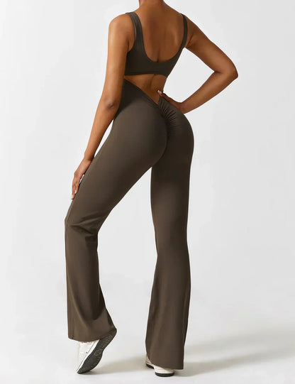 Women's Jumpsuit – Elegant Flared V-back Party Outfit