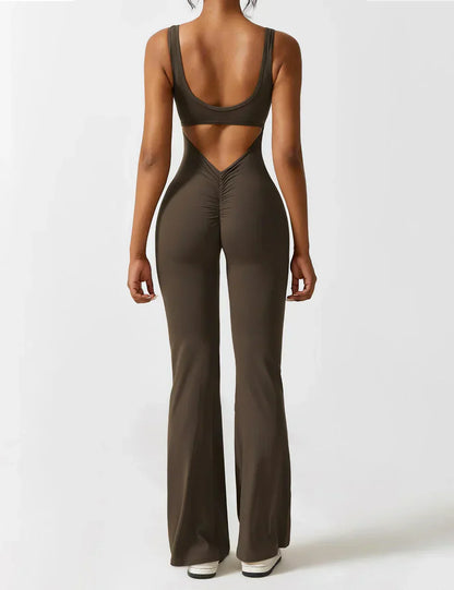 Women's Jumpsuit – Elegant Flared V-back Party Outfit