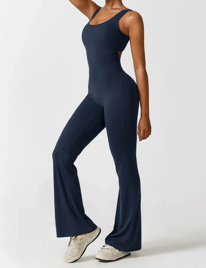 Women's Jumpsuit – Elegant Flared V-back Party Outfit