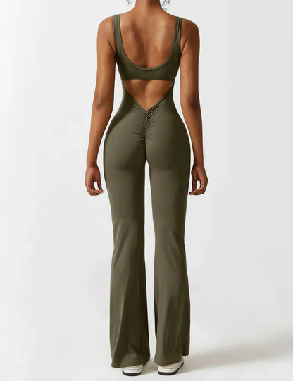 Women's Jumpsuit – Elegant Flared V-back Party Outfit