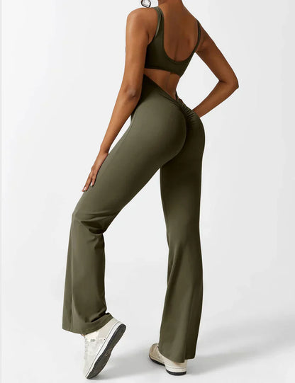 Women's Jumpsuit – Elegant Flared V-back Party Outfit