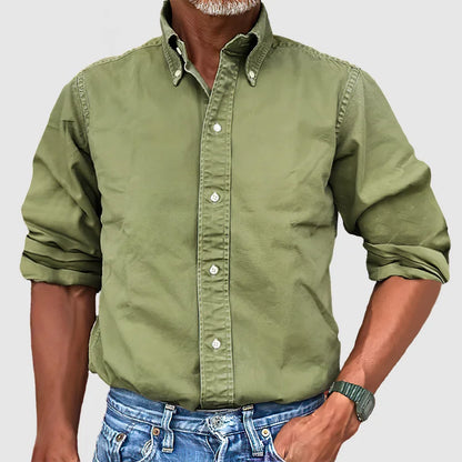 Men's Casual Long Sleeve Shirt – Vintage Wash Lightweight Button-Up