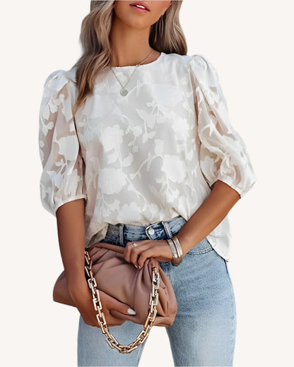 Chiffon Blouse Women – Elegant Puff Sleeve Top for Casual Festive Wear